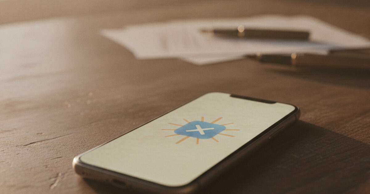 Phone screen showing X (Twitter) app locked behind a Bible verse gate interface, dark background with warm morning light through a window, clean minimal design