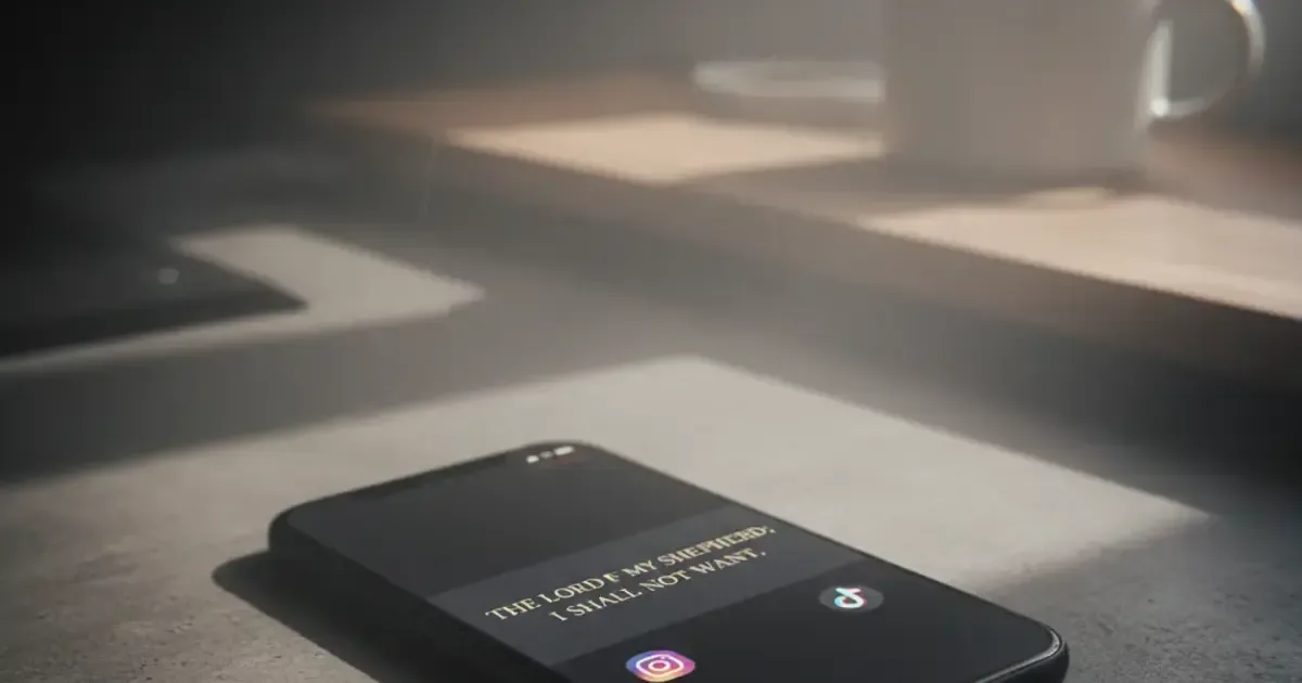 Phone home screen showing a Psalmo Bible verse widget beside Instagram and TikTok icons