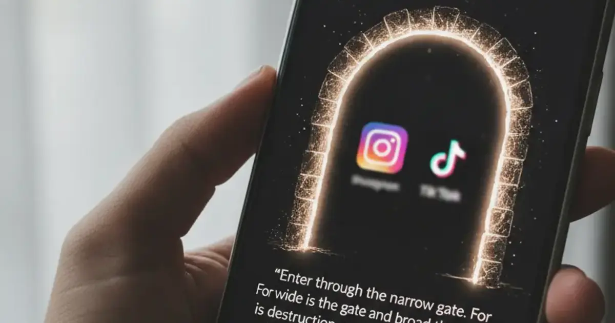 Smartphone showing a Bible verse gate screen blocking Instagram from opening