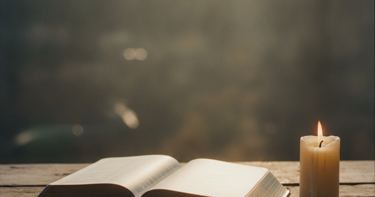 Open Bible in soft warm morning light, contemplative devotional atmosphere