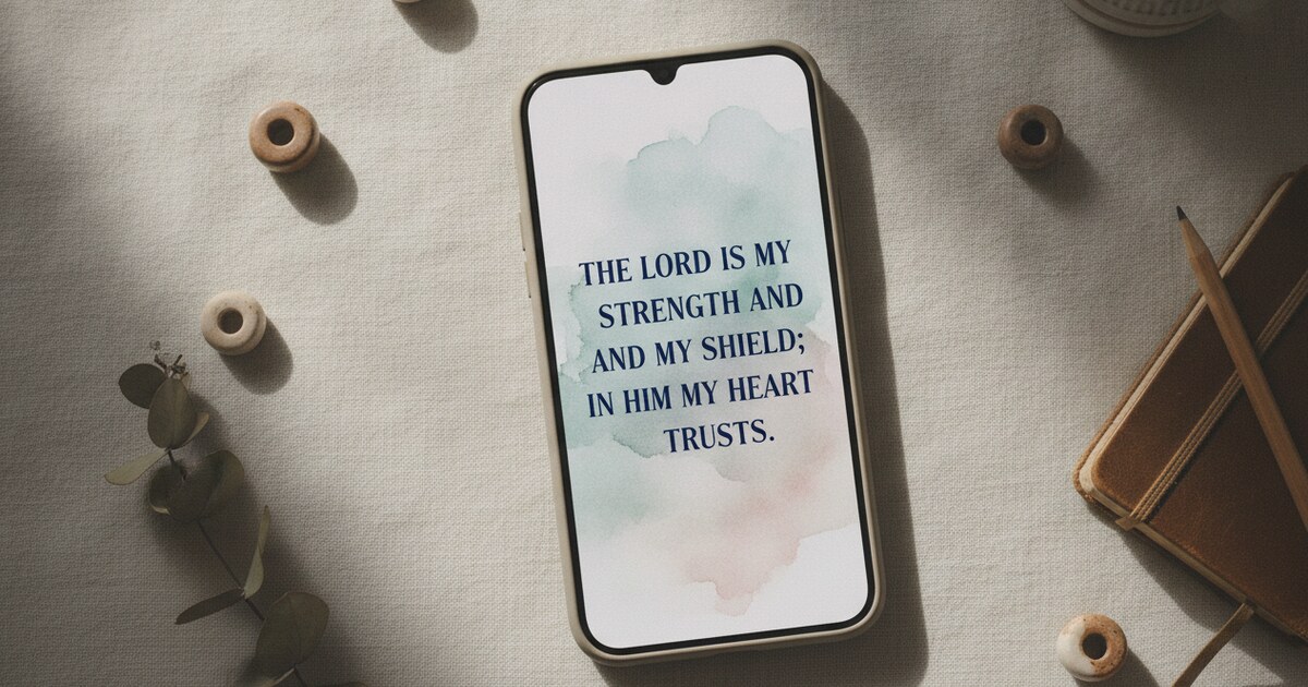 Smartphone showing a Bible verse image card with watercolor background and elegant scripture text overlay