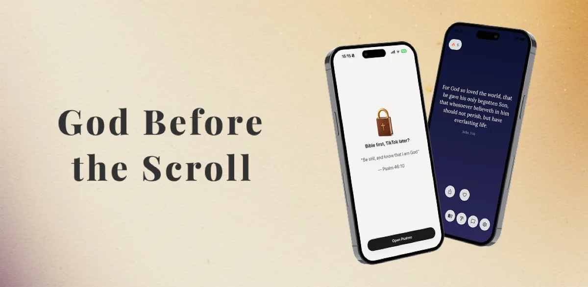 Two iPhones on a parchment background — one showing a daily Bible verse, one showing a Psalmo lock-screen widget