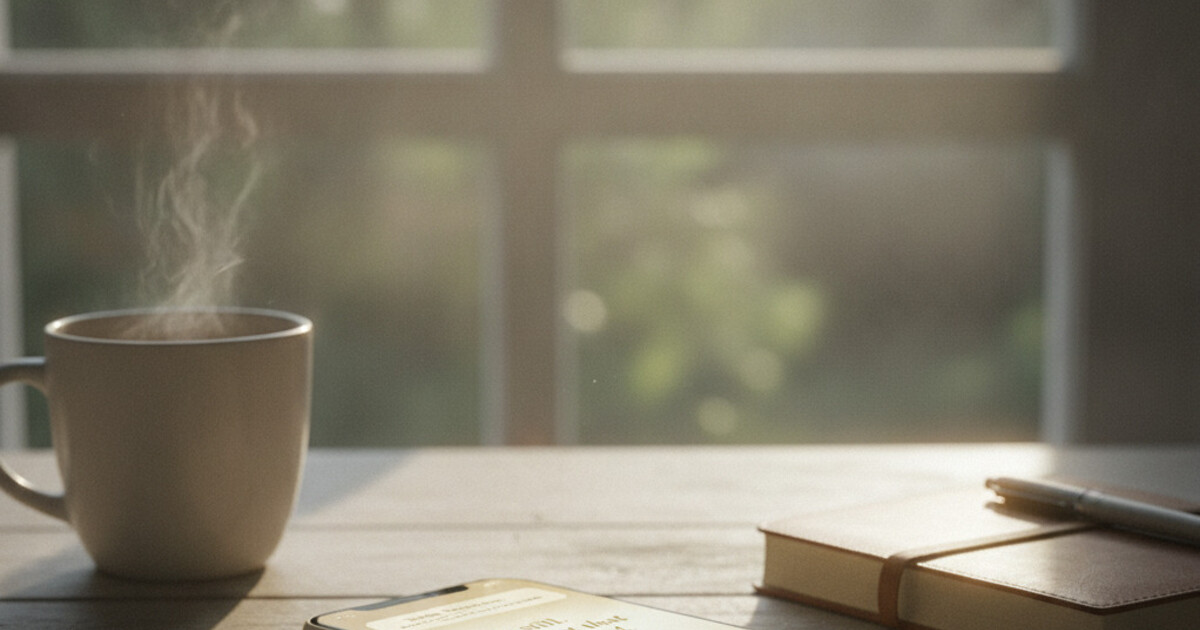 Smartphone showing a daily bible verse notification and home screen widget with morning scripture