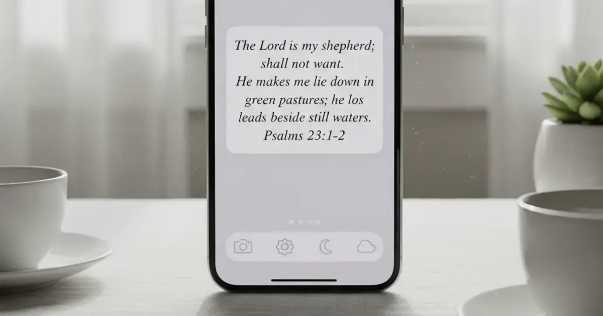 iPhone home screen showing a free Psalmo Bible verse widget in the Classic theme with no subscription required