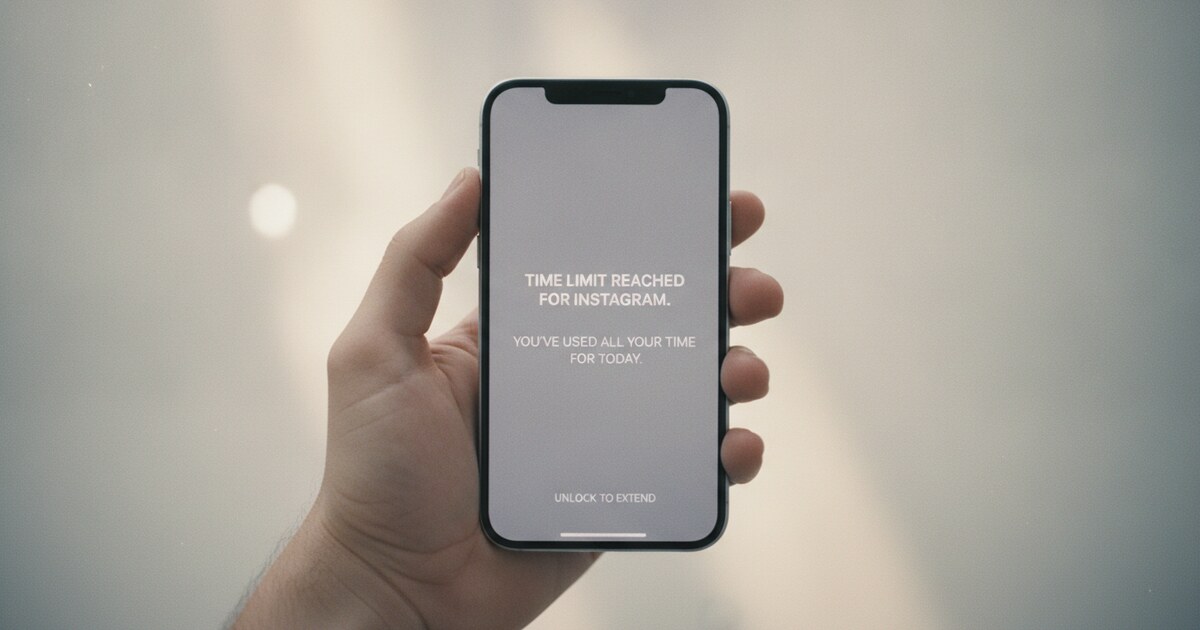iPhone screen showing the Screen Time app limit warning for Instagram with a lock icon overlay