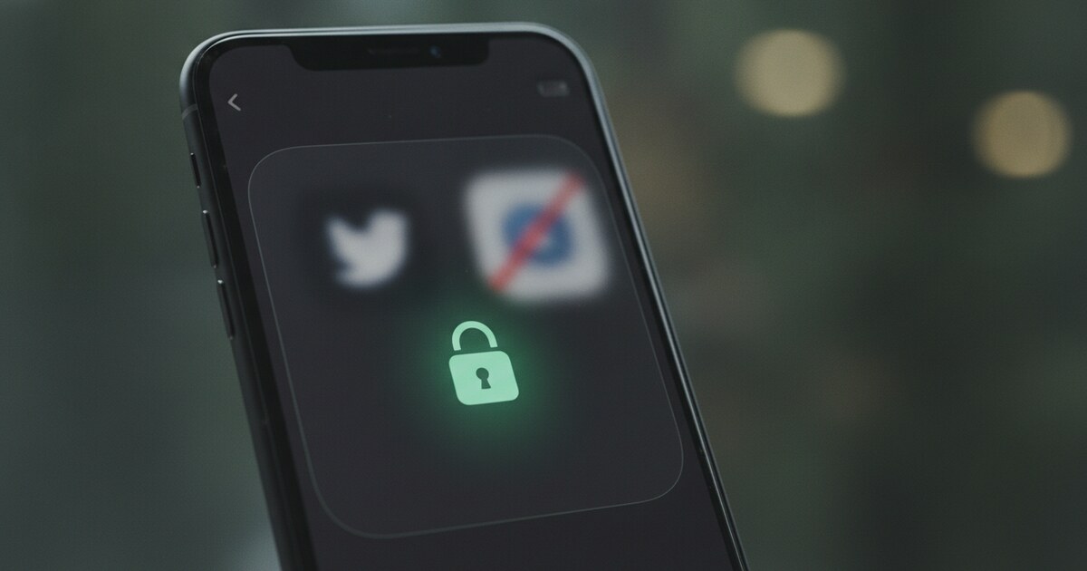 iPhone screen showing a focus session app with a blocked app overlay and green lock icon