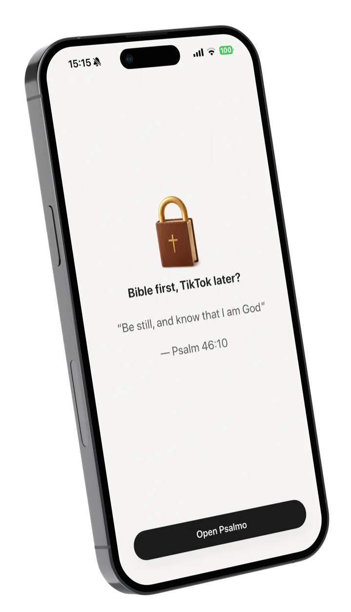Psalmo lock screen — Bible first, TikTok later prompt with Psalm 46:10